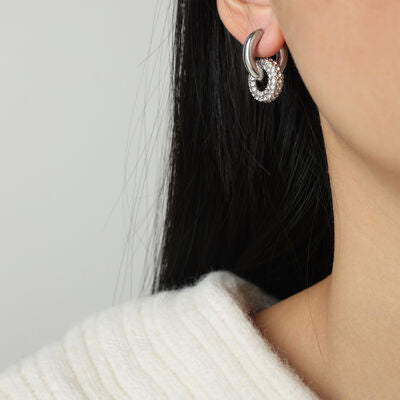 Titanium Steel Inlaid Zircon Double-Hoop Earrings