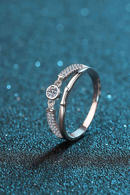 Moissanite Cutout Rhodium-Plated Ring