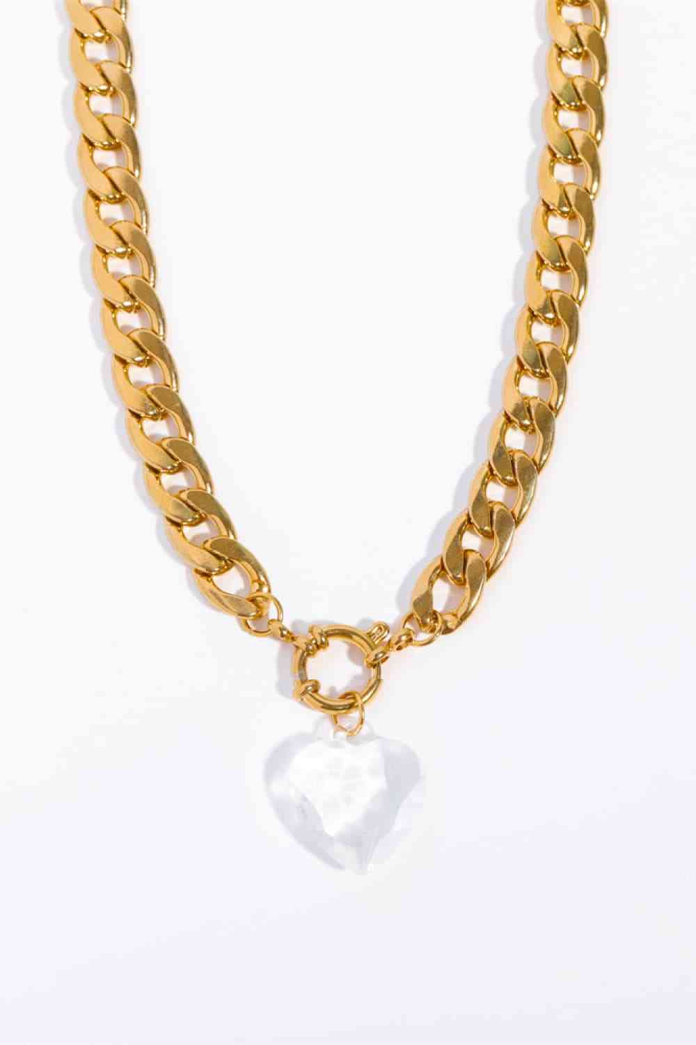 Acrylic Heart Pendant Curb Chain Necklace