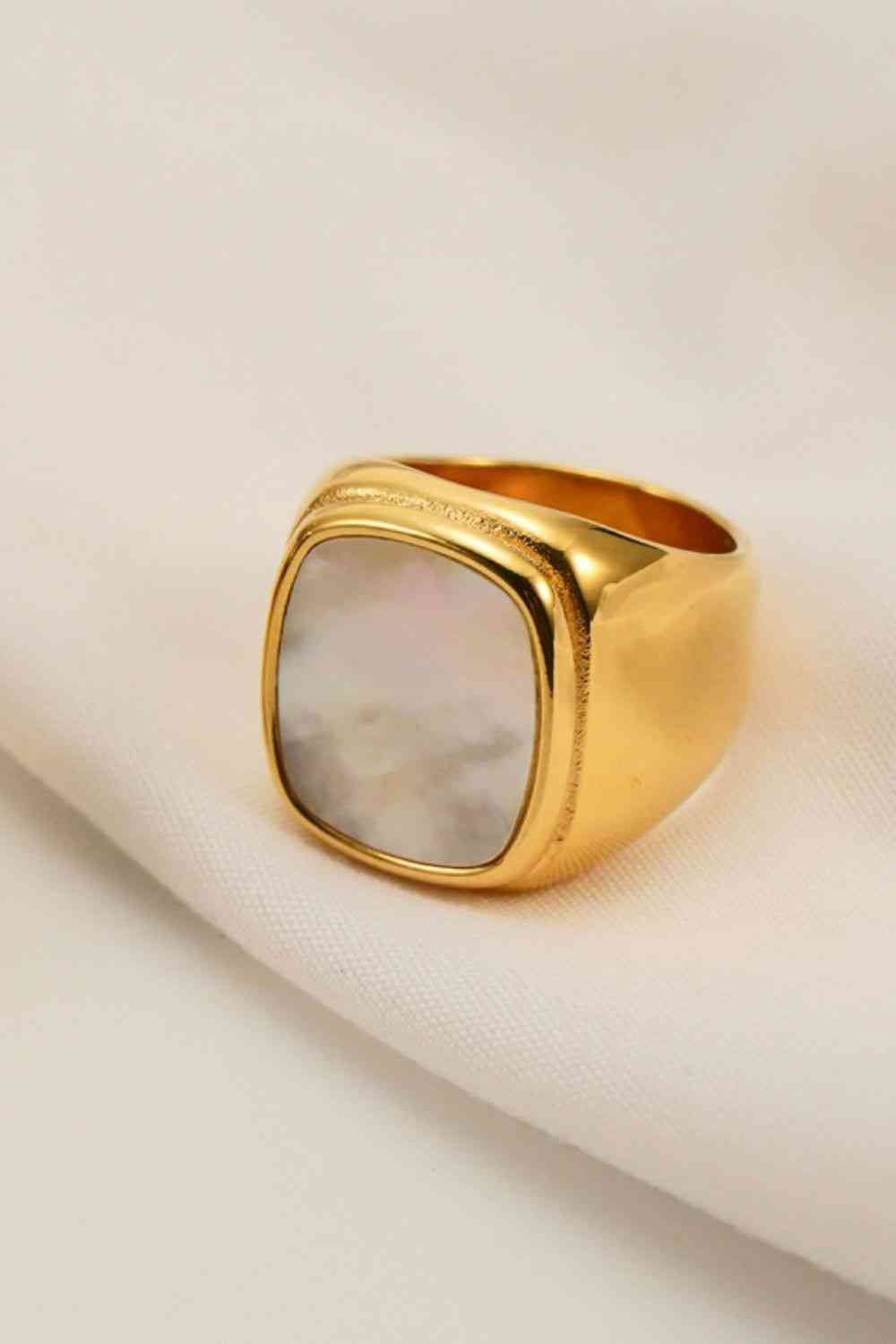 Stainless Steel 18K Gold-Plated Inlaid Shell Ring