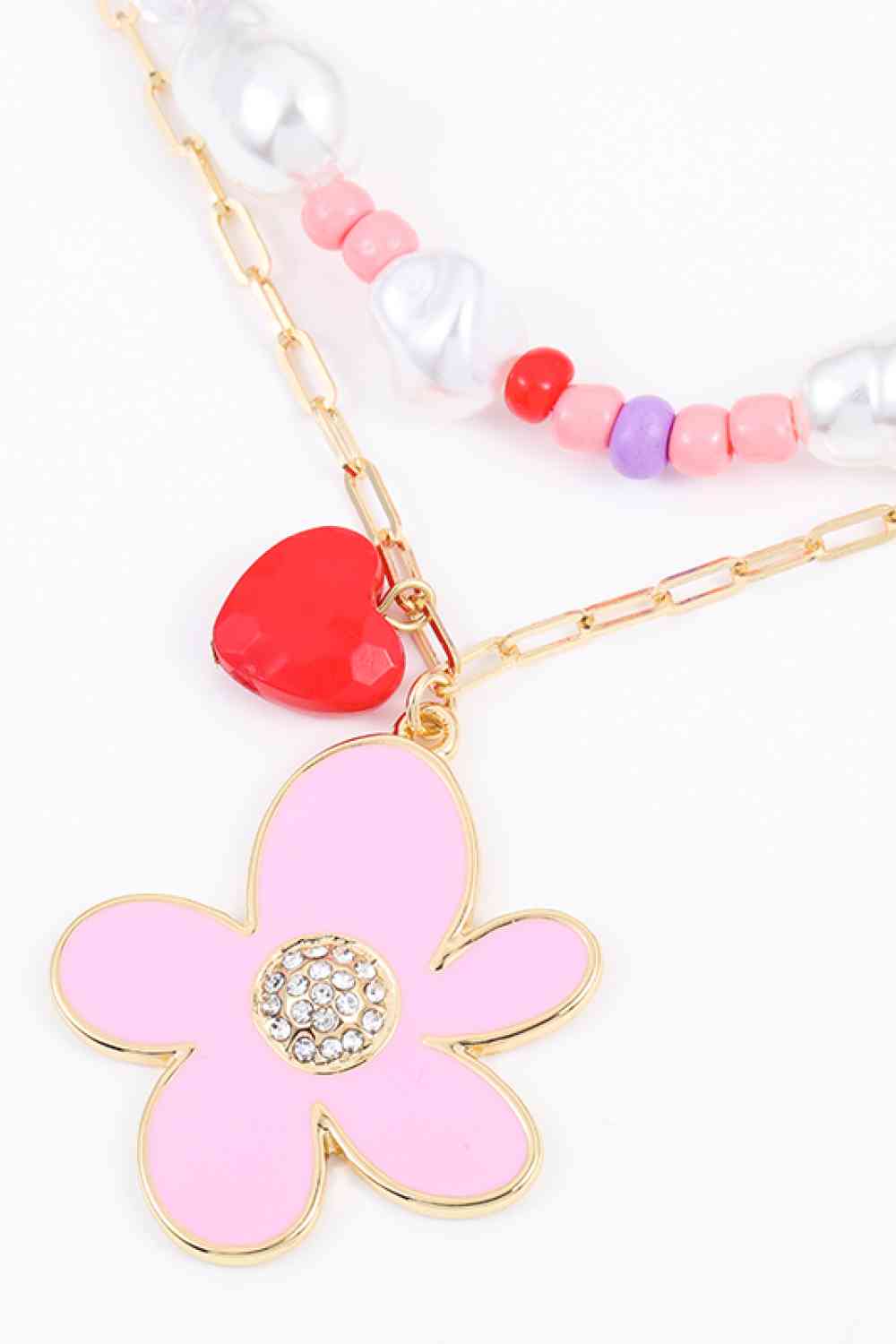 Flower and Heart Pendant Layered Necklace