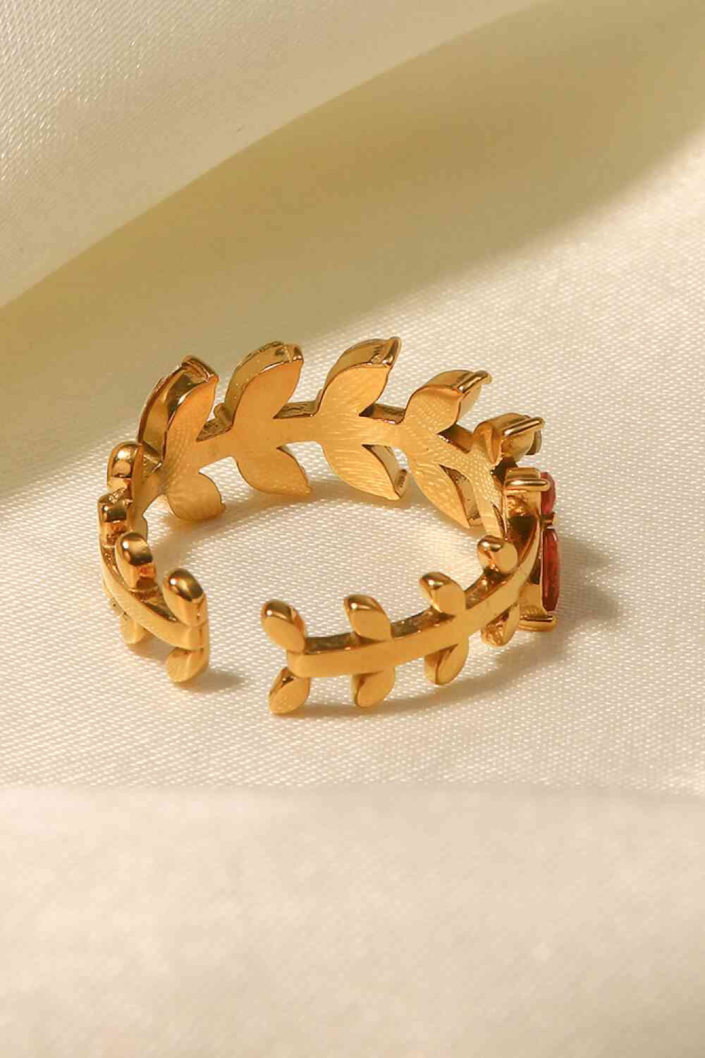 Zircon 18K Gold-Plated Leaf Open Ring