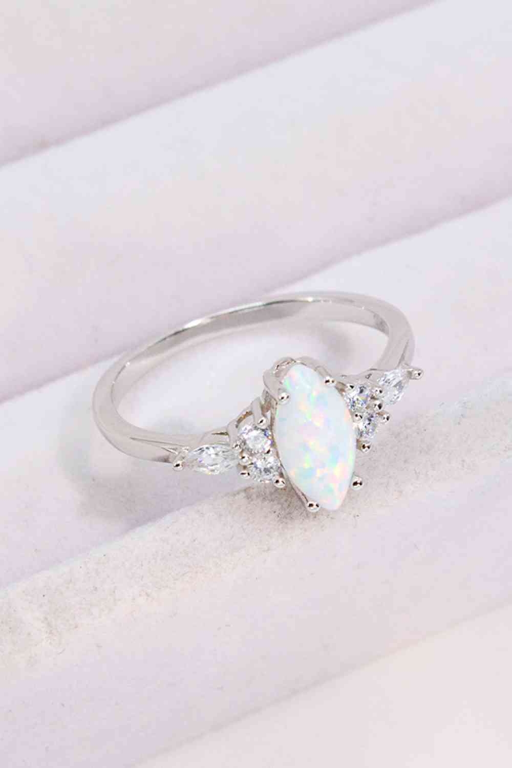 Opal and Zircon Platinum-Plated Ring