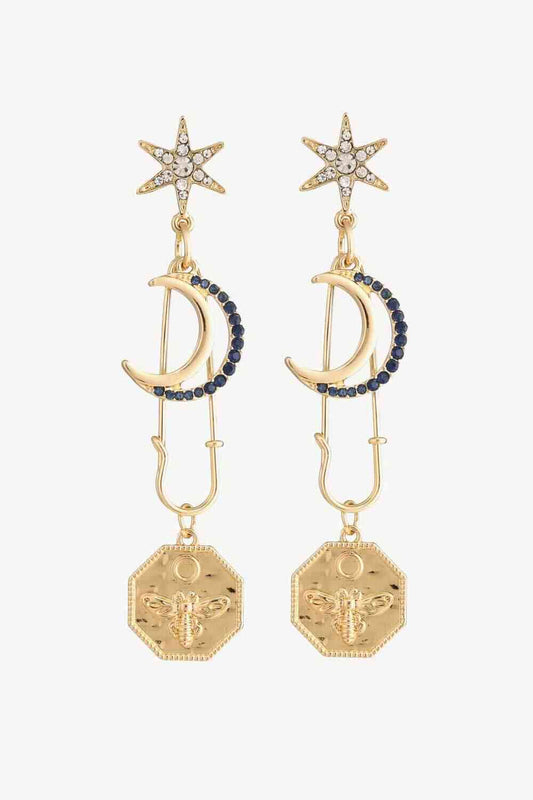 Inlaid Rhinestone Moon and Star Drop Earrings