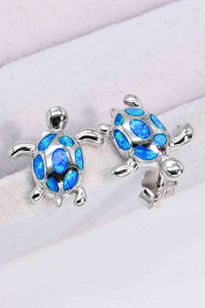 Opal Turtle Platinum-Plated Stud Earrings