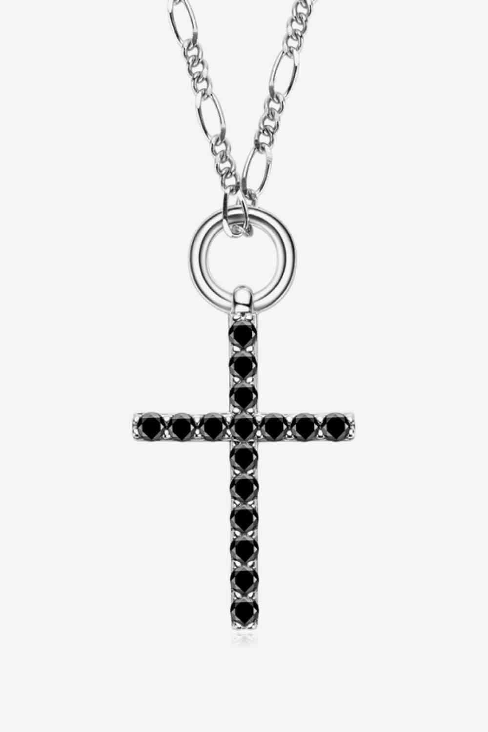 Moissanite Cross Pendant Platinum-Plated Necklace