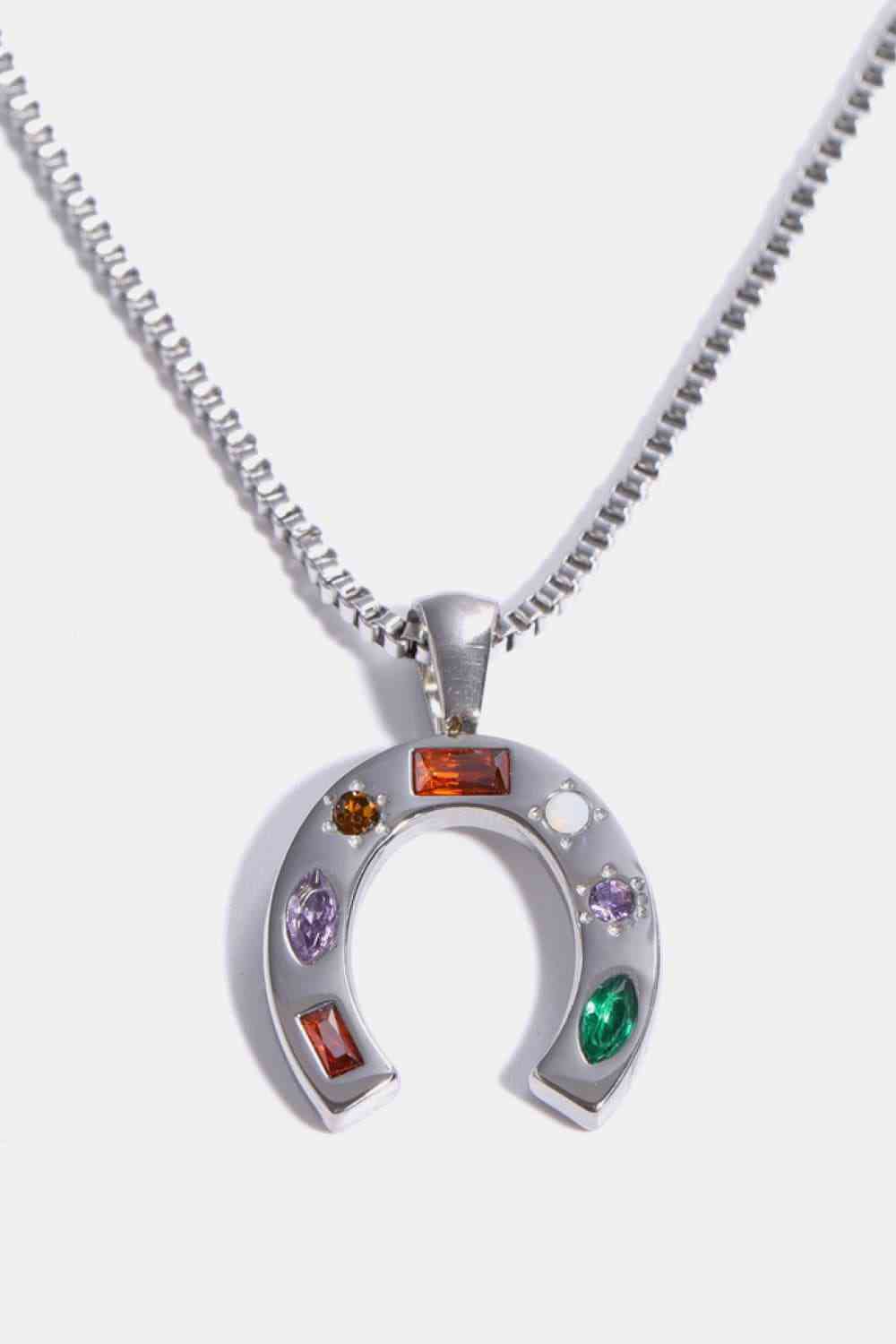 Inlaid Zircon Pendant Stainless Steel Necklace