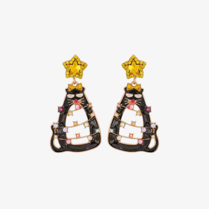 Rhinestone Alloy Cat Earrings