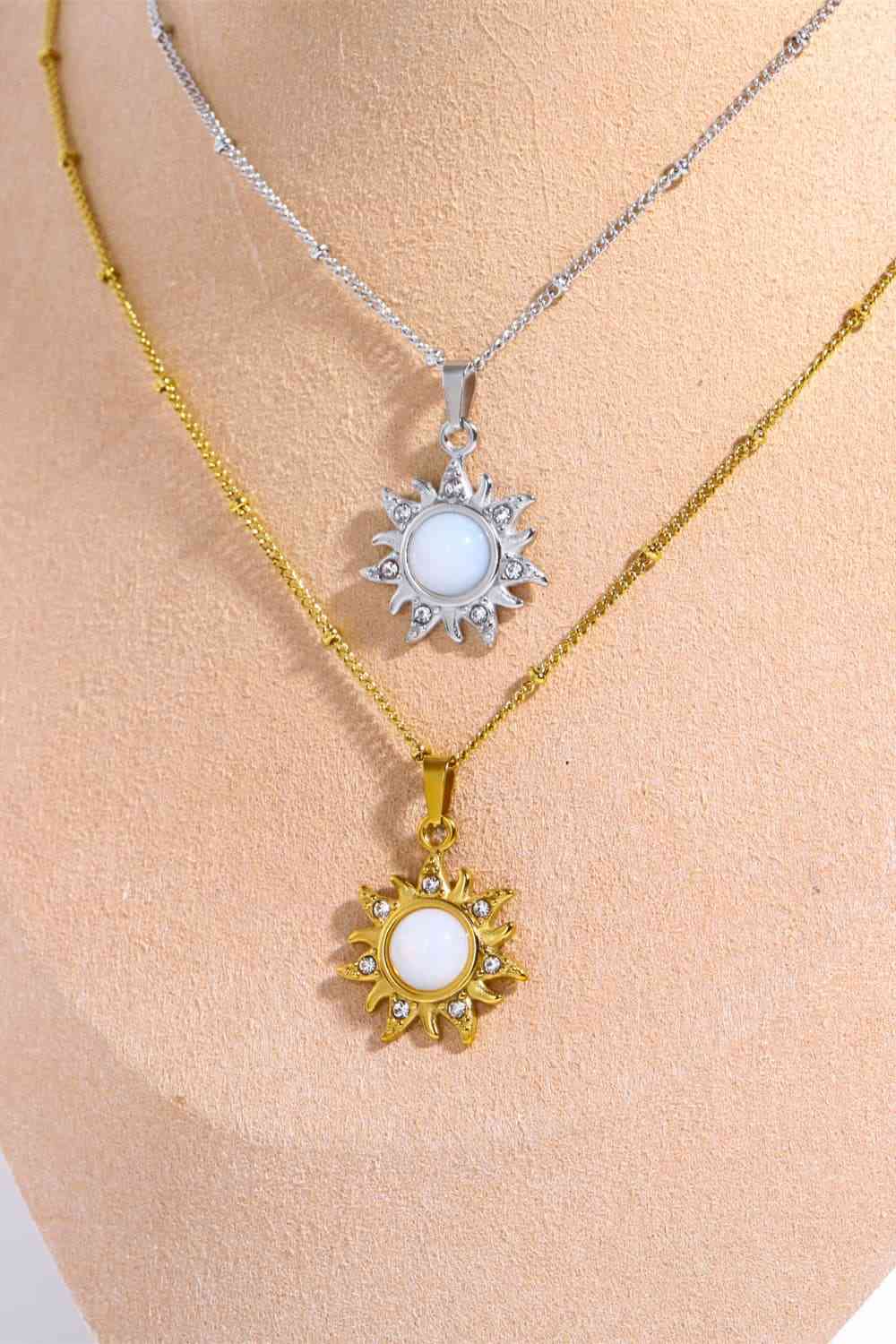 Opal Sun Pendant Stainless Steel Necklace