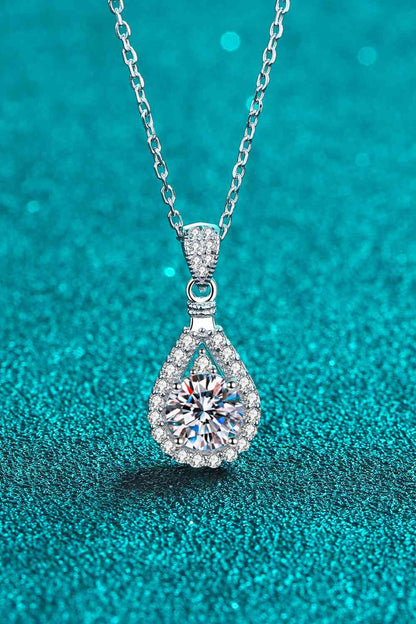 1 Carat Moissanite Teardrop Pendant Chain Necklace