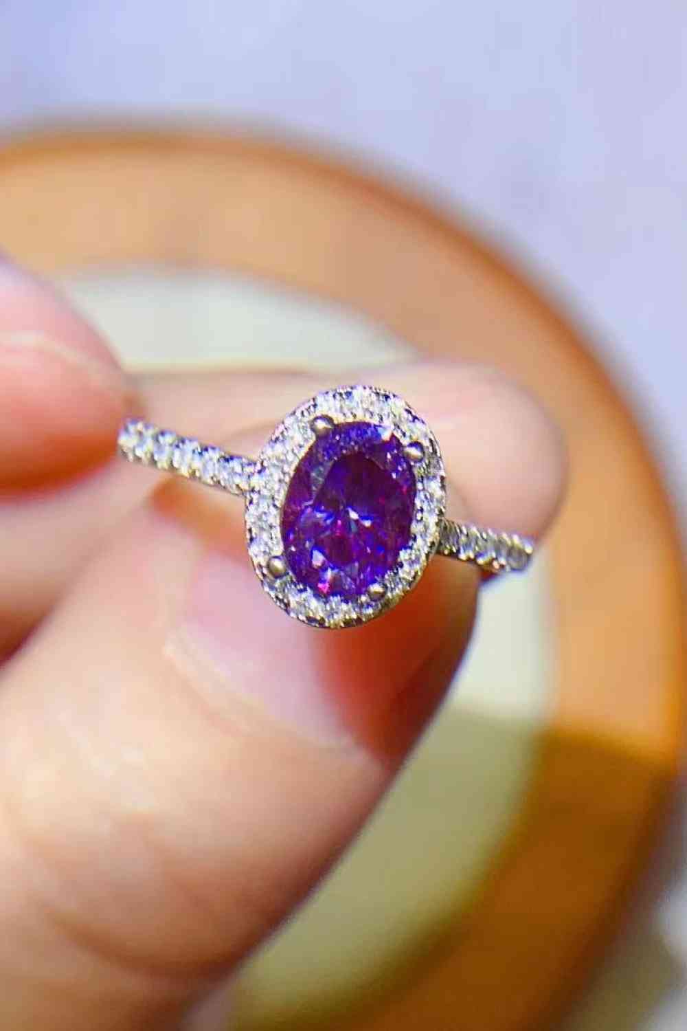 925 Sterling Silver 1 Carat Purple Moissanite Ring