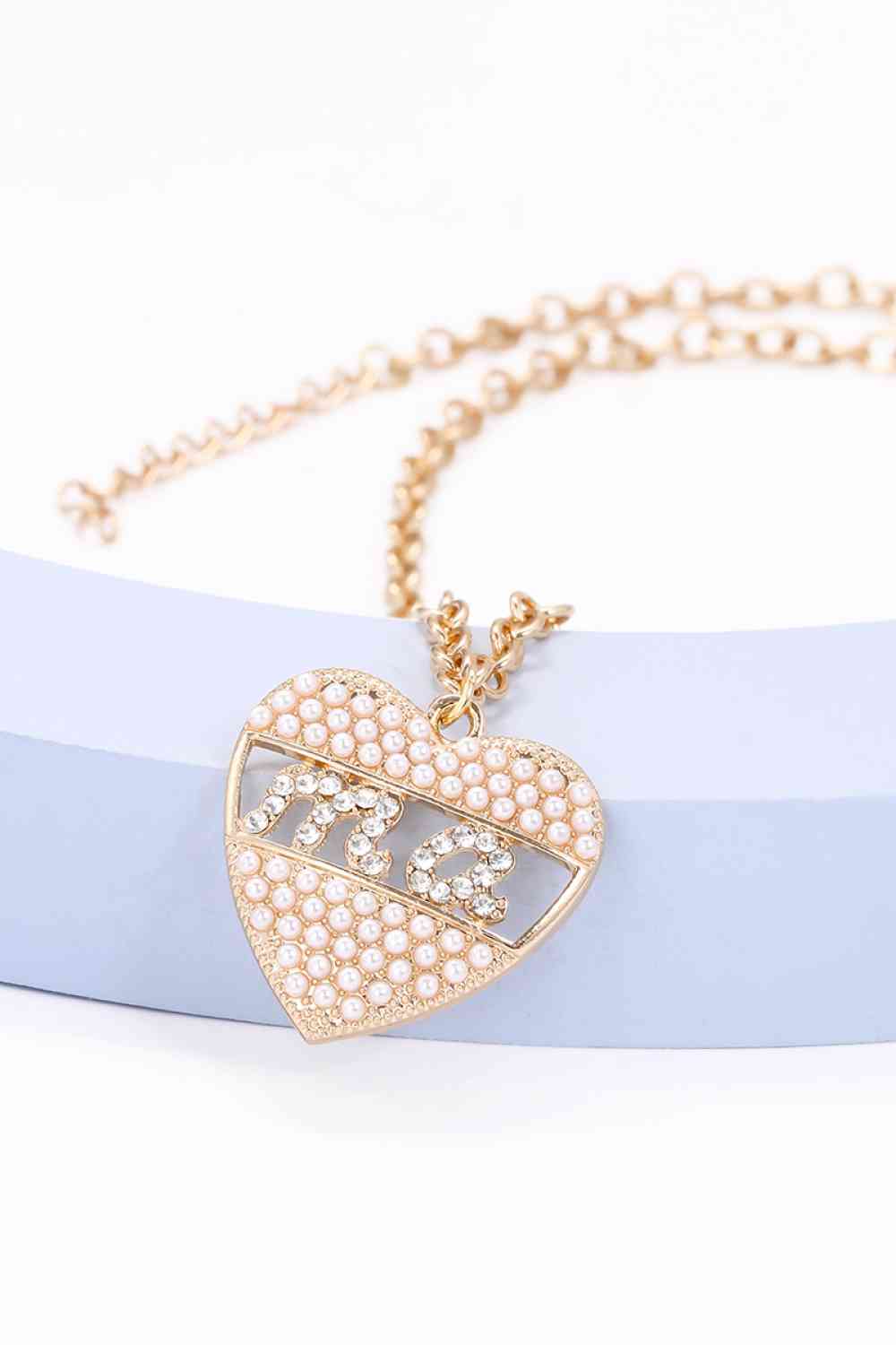 Heart Shape MA Rhinestone Pendant Necklace