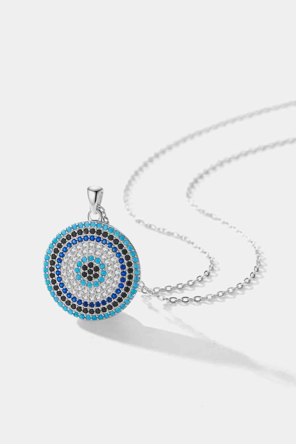 925 Sterling Silver Round Shape Artificial Turquoise Pendant Necklace