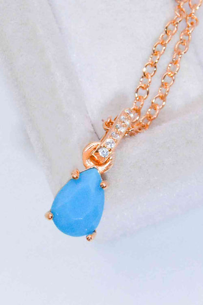 Teardrop Turquoise 4-Prong Pendant Necklace