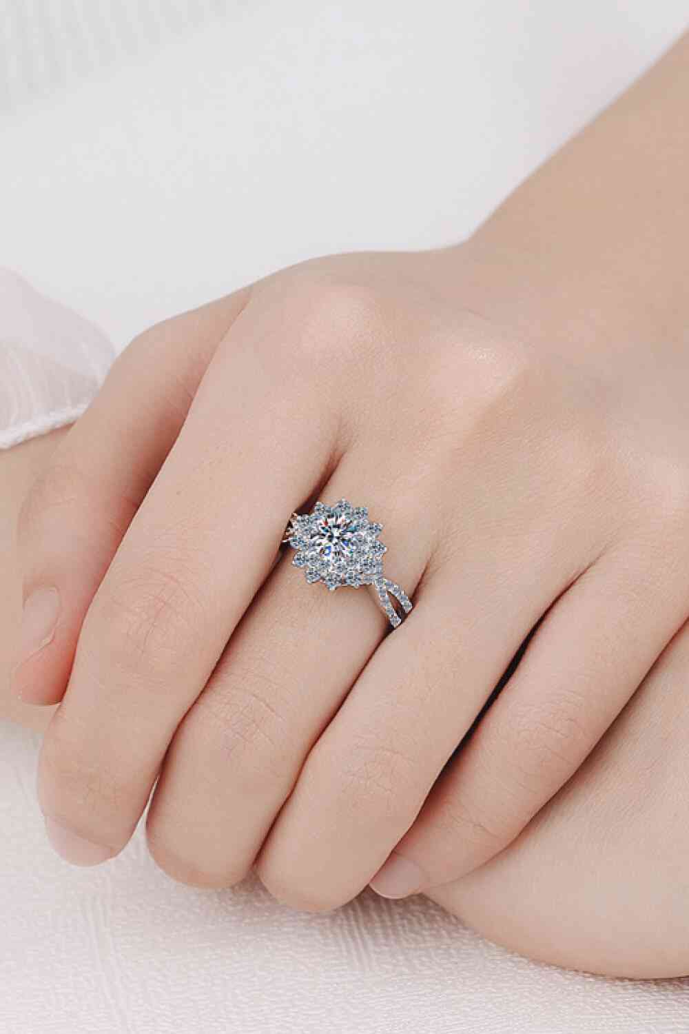 Moissanite Flower-Shape Split Shank Ring