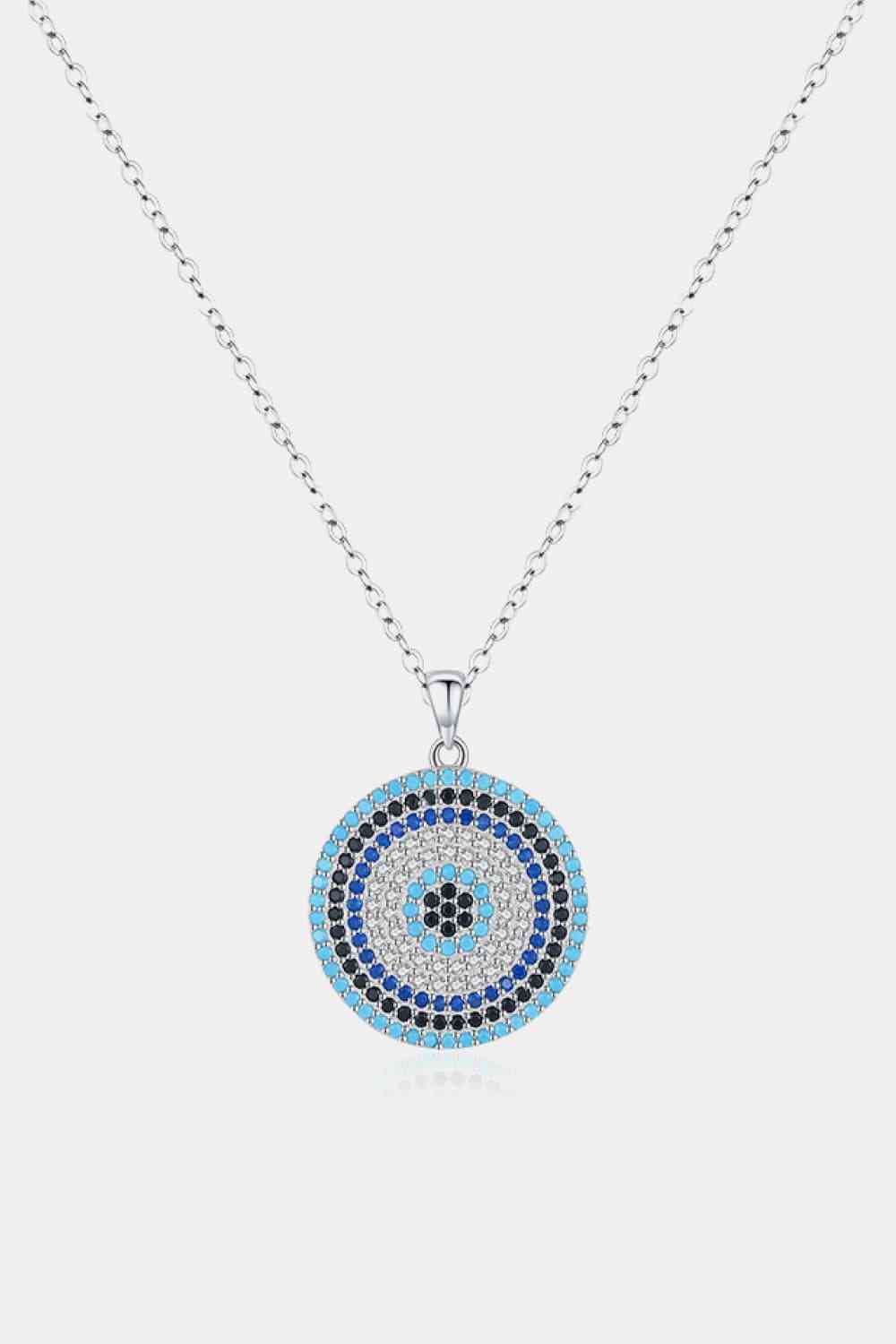 925 Sterling Silver Round Shape Artificial Turquoise Pendant Necklace