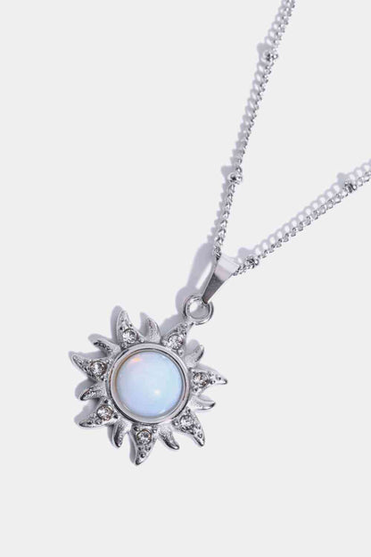 Opal Sun Pendant Stainless Steel Necklace