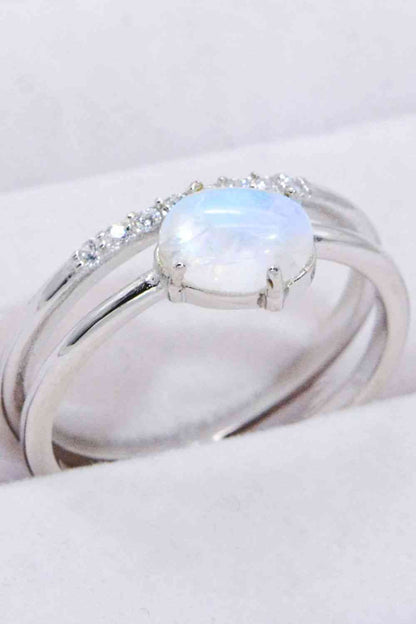 Natural Moonstone and Zircon Double-Layered Ring