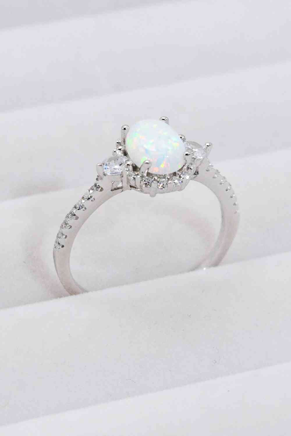 925 Sterling Silver Platinum-Plated Opal Ring