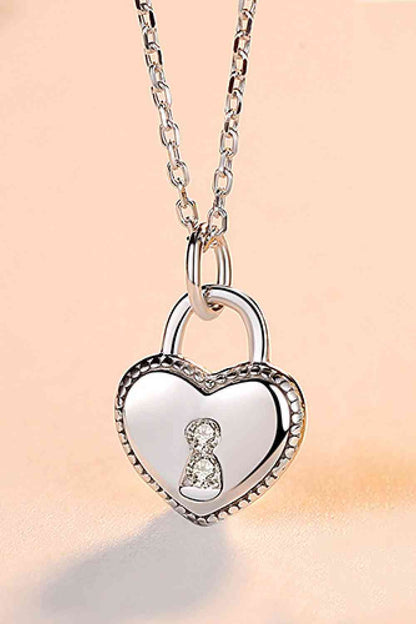 Heart Lock Pendant 925 Sterling Silver Necklace